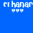 Blue background with repeated white text 'el kanar' and three heart symbols per instance, arranged in two of three