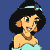 Pixelated character with black hair, light skin, and a turquoise outfit against a solid blue background.