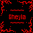 Red pixelated text and abstract shapes on a black background, with repeated 'Sheyla' text and 'franksicons' text in red.