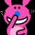 Pixelated pink bunny with blue nose covers mouth, surrounded by text reading 'its all about me deal with it!' on black background.
