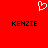 Red background with white pixelated heart symbol above two black text labels reading KENZIE in blocky font.