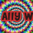 A colorful pixelated image with a swirling rainbow background and three instances of the text 'ALLY W' in different colored outlines.