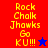 Pixelated text "Rock Chalk Jhawks Go KU!!!" in yellow on red and blue backgrounds with a star symbol, transitioning from blue to red star.