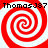 Four identical red and white spiral patterns arranged in a with black text reading "ThomasJ87" at top and bottom