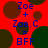Red background with brown and green circles; blue text reads "Zoe + Zoe.C = BFF" repeated in four quadrants.