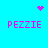 Cyan background with four pink 'PEZZIE' text blocks and three distinct pixel art animations: a heart, starburst, and dot cluster.
