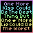 Four animated frames of a pixel art text-based buddy icon with rainbow-colored text on black background, each frame displaying the same phrase in different color schemes.