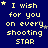 Blue background with yellow pixelated text reading "I wish for you on every shooting STAR" and scattered small stars.
