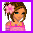 Pixel art buddy icon featuring a cartoon girl with brown hair and pink flower, next to the name 'Abby' on light purple background.