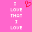 Pixelated pink background with white text and red heart symbol arranged in two vertical