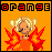 Pixelated character with blonde pigtails and orange top against orange background, with red flame-like shapes on sides, text "ORANGE" above in red and black block letters.