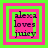 Four identical pixelated squares with pink and green borders display the text 'alexa loves juicy' in dark purple, each containing a central green square.