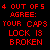 Red pixelated text on black background reads '4 OUT OF 5 AGREE: YOUR CAPS LOCK IS BROKEN' in five lines.