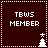 Dark brown square icon with white pixelated text "TBWS MEMBER" and a small Christmas tree graphic in the bottom-right corner.