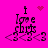 Pixelated text 'I love sluts' with three '<3' symbols on a bright pink background, featuring animated heart and starburst effects.