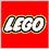 Static pixel art icon with bold white text 'LEGO' on a solid red background, framed by a thin multicolored border.