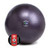A dark gray spherical object with a small red rectangular element attached to its lower left side, set against a white background.