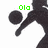 Pixelated black silhouette of a figure kicking a ball with green text labels 'Ola', 'High', and 'Mustangs' on a white background.