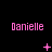Pixelated pink text 'Danielle' appears in three on a black background, with animated symbols changing below each instance