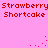 Pixelated red text on pink background with scattered red dots, repeating 'Strawberry Shortcake' in two lines across the image.