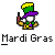 Two identical pixel art Mardi Gras-themed buddy icons displayed in a contact sheet with promotional text for badassbuddy.com.