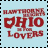 A 2x2 contact sheet of four animated frames showing a light blue background with red text and logo elements for "Hawthorne Heights" and "Ohio is for Lovers".