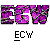 Pixelated purple and black text 'ECW' above white pixelated text 'ECW' on gray background.