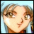 Pixelated anime-style character with light brown hair and large eyes, next to stylized text on a black background.