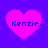Four identical pink heart shapes on a solid blue background, each containing the text 'Kenzie' in blue pixelated font.