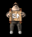 A cartoon character holds a scroll displaying text that changes between frames, with the character's pose shifting from standing to crouching.