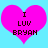Two identical pink heart-shaped icons with black text reading "I LUV BRYAN" on a light blue background.