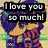 Pixelated image of a character with purple hair holding a yellow star, overlaid with text reading "I love you so much!" in white letters on black bars.