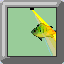 Animated sequence of a green fish with black stripes swimming left to right across light green background, accompanied by yellow beam effects.