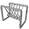 A Newton's cradle animation showing sequential movement of five metallic spheres