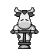 A 4x3 contact sheet of pixelated cow animation frames showing sequential motion on a gray background.