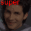 Two side-by-side pixelated images of a person with dark hair, red text reading 'super' above left image and 'mikey' below right image.
