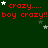 Green background with red text repeating 'crazy.... boy crazy!!' and scattered white stars, partially cropped on the right.