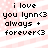 Pixelated text on a pink and white striped background with small white dots, reading 'i love you lynn<3 always + forever<3' in four identical
