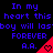 Blue pixelated text repeats 'In my heart this boy will last FOREVER A.A.' across a black background with red triangular shapes containing hearts.