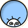 Four circular blue icons with black outlines show a cartoon face partially visible above the bottom edge, then fully visible with arms raised and smiling.