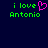 Green pixelated text 'i love Antonio' with a pink heart symbol on a dark blue background, displayed in two side-by-side views.