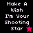 Pixelated text "Make A Wish I'm Your Shooting Star" appears on four colored backgrounds with a star icon changing from pink to black.