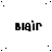 four and four displays the word 'blair' in pixelated black text on a white background with scattered black dots, partially obscured by a gray rectangle at bottom-right