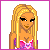 Pixel art of a blonde woman in pink and black clothing with changing poses, expressions, and partial views alongside pixelated text fragments