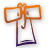 Four 48x48 pixel animated frames of a stylized orange and purple icon showing a simplified figure with rectangular head shapes, displayed in a 2x2 contact sheet on gray background.