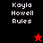 Pixelated text 'Kayla Howell Rules' appears on black and red backgrounds with a red star and black star icon changing positions.