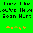 Green background with black pixelated text repeating 'Love Like You've Never Been Hurt' and two of orange and green star-like symbols