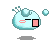 Pixelated light blue blob with pink mouth, black square or dot eyes, and small bubbles floating near its head.