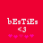Red background with white text 'bEsTiEs', a pink heart symbol, and five pink stars in pixelated style.