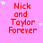 Pink background with red text reading "Nick and Taylor Forever" and white stars scattered throughout.